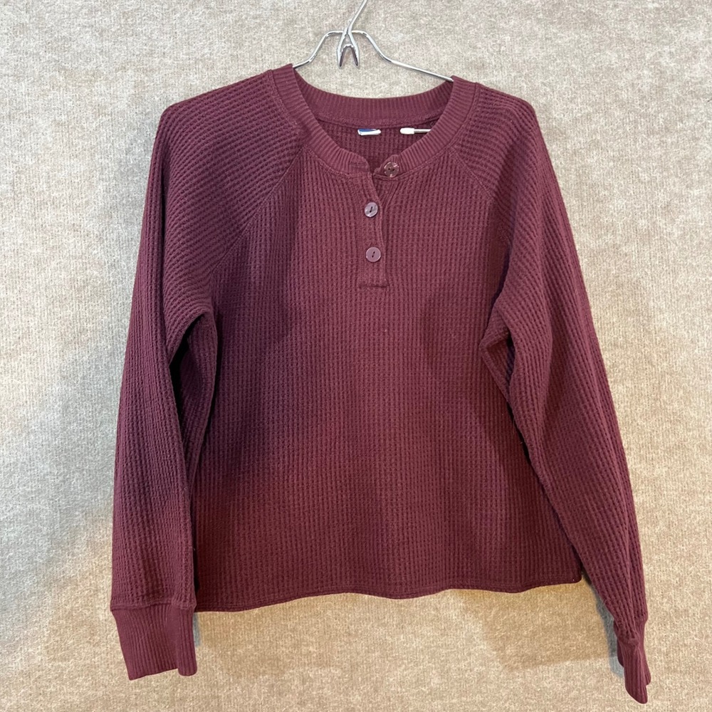 Old Navy Henley Top Womens Size M Raisin Arizona Waffle Knit Long Sleeve Casual